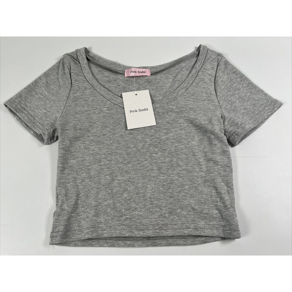 Pink Soda Juniors Crop Tank Top Size XS Short Sleeve Light Gray